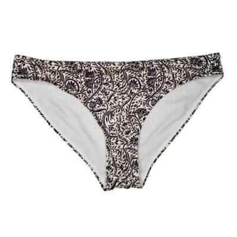 Athleta Bikini‎ Bottoms S White Black Taupe Floral Print